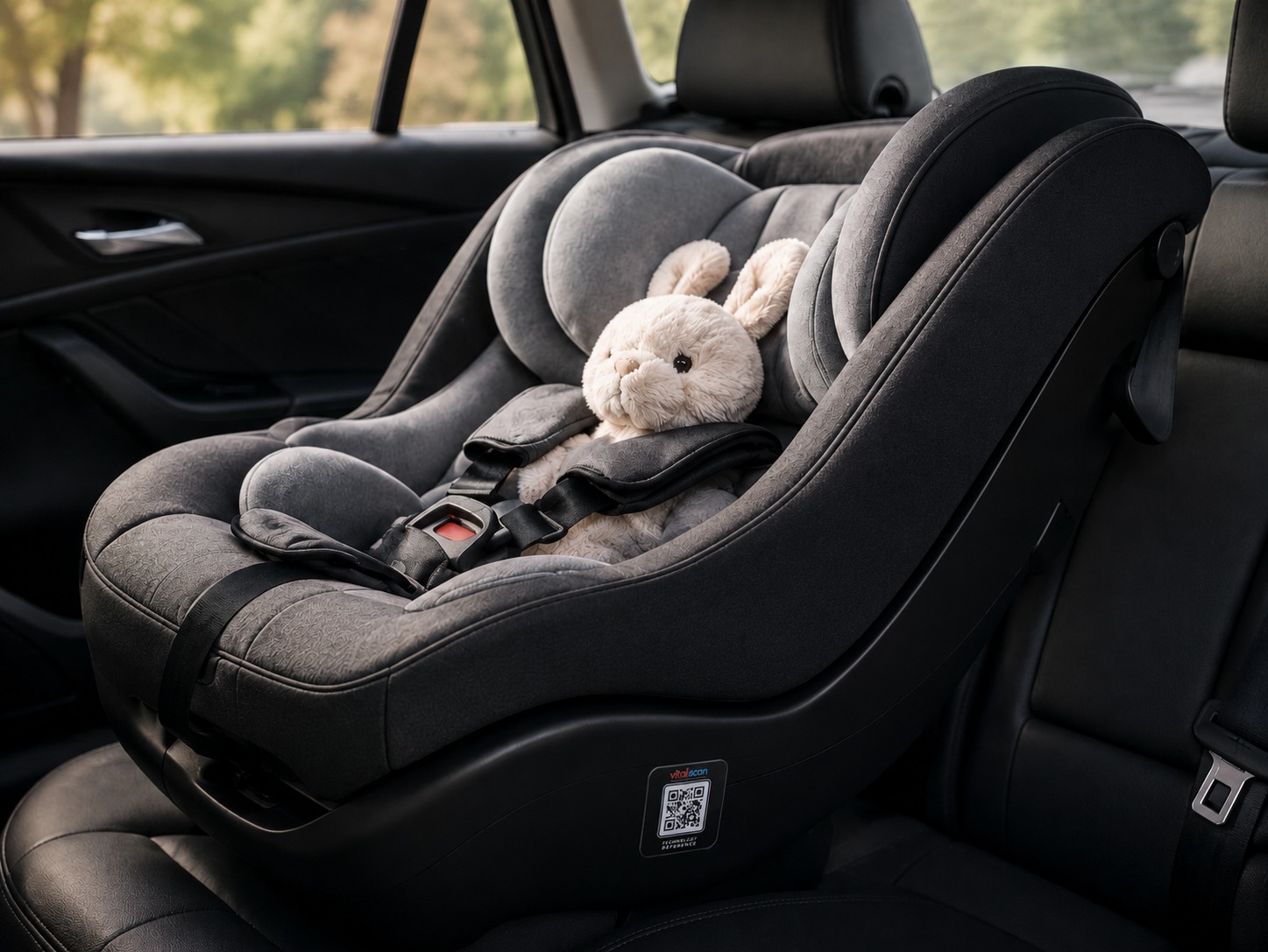 VitalScan tag on a child's car seat