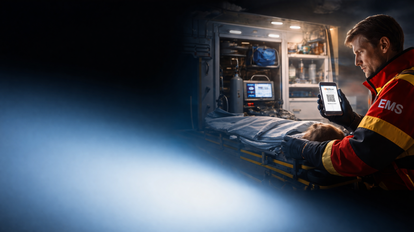 First responder assisting a patient inside an ambulance