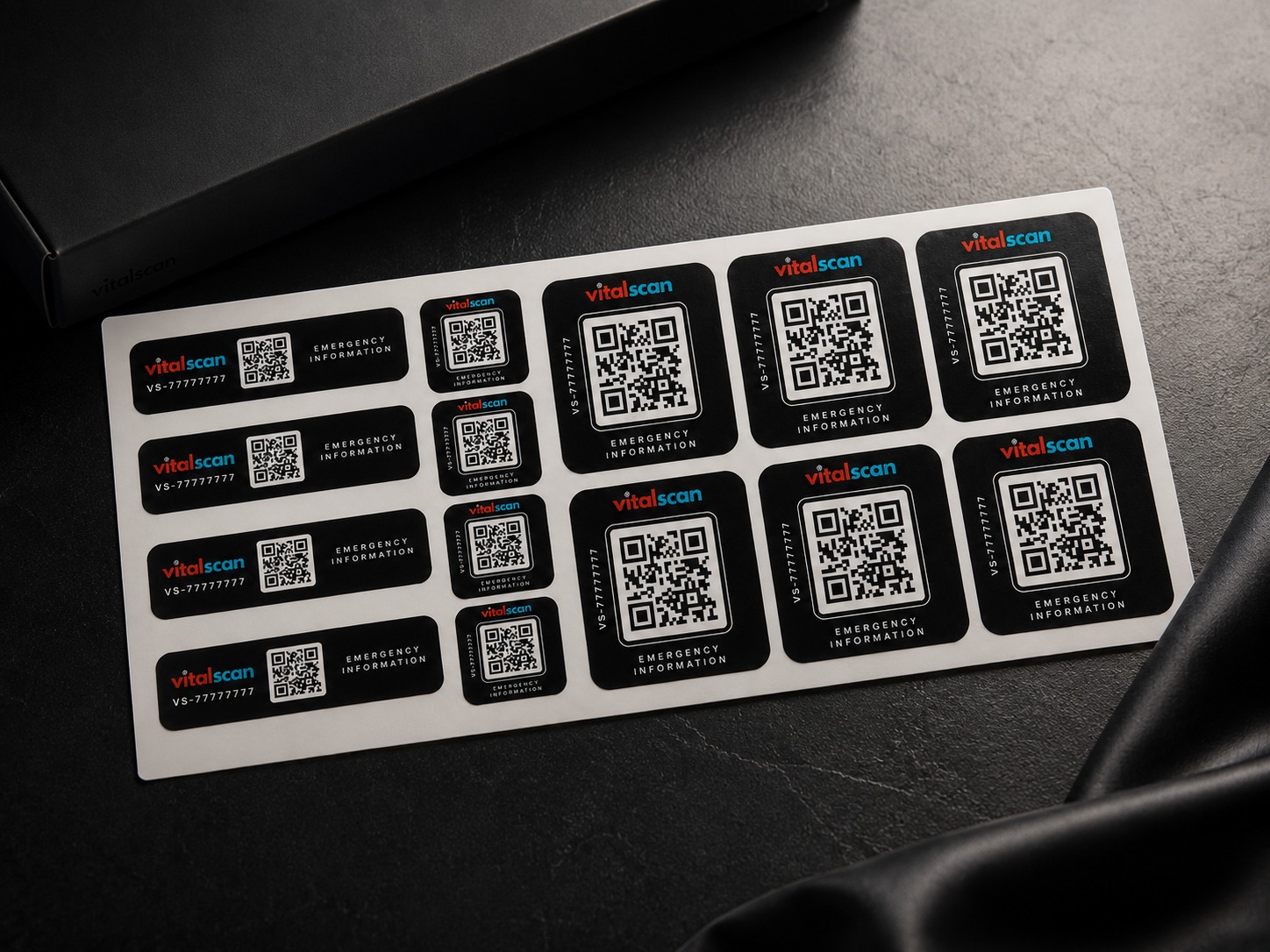 VitalScan QR sticker tag on a vehicle window
