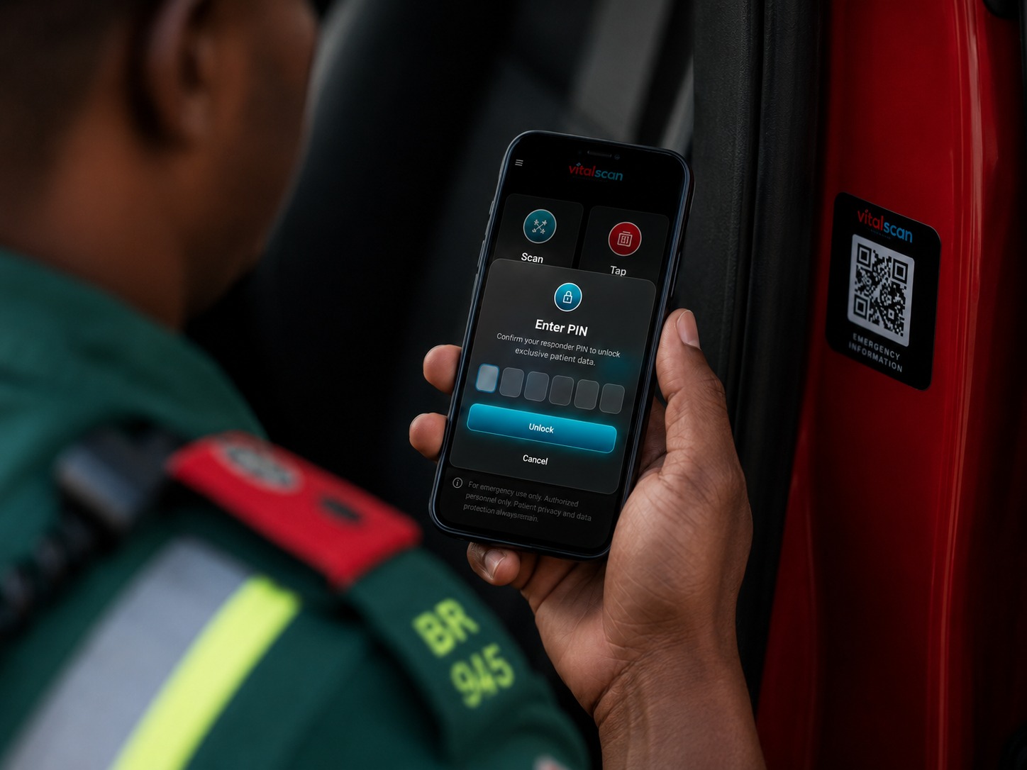 Emergency profile shown securely on a phone